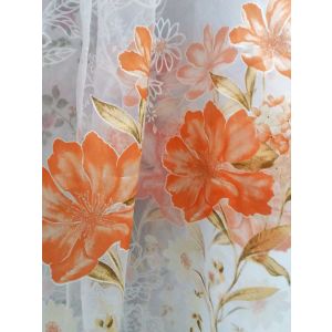 Тюль готовый короткий комбинированный персиковые цветы с  белой отделкой 250*160см