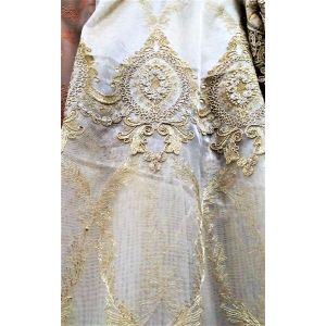 Тюль готовый сетка с   золотистой кордовой вышивкой 500*260см