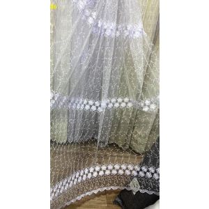 Тюль готовый сетка с белой цветочной вышивкой 500*260см.