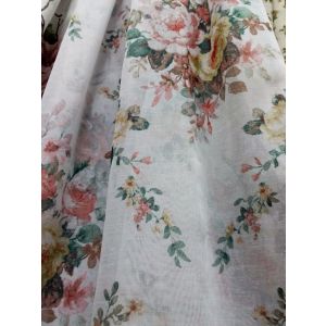 Тюль  4 имитация льна с печатным рисунком цветы розы