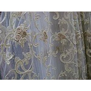 Тюль сетка с бежевой вышивкой Турция